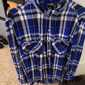 Express women’s blue, white, and black flannel